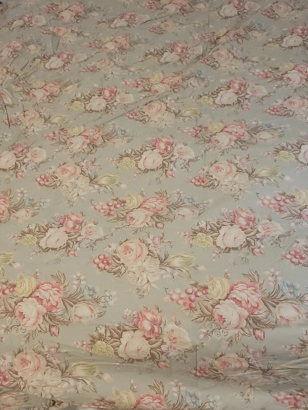 Ralph Lauren Home Charlotte Queen Flat Sheet Floral 90s Sage Green Vintage Roses